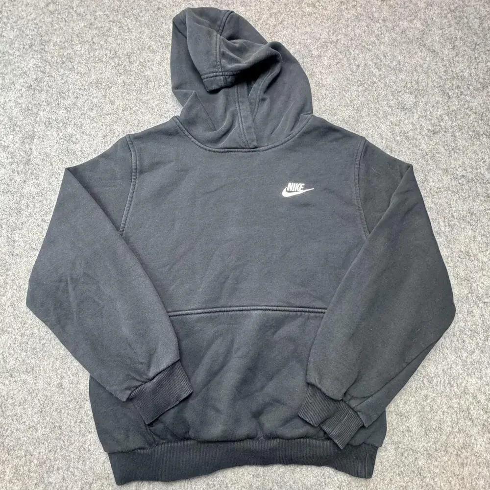Nike Hoodie Mens Large Black Fleece Pullover Swoosh Logo Sweatshirt Casual